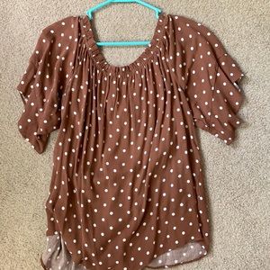 Brown poka-dot off the shoulder top